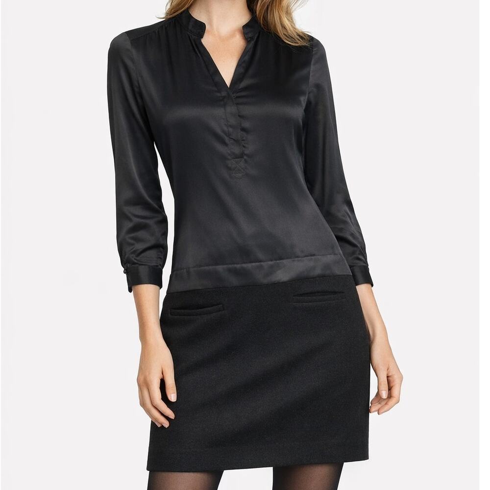 Veronica Beard Black Silk Wool Cashmere Shift Dress Size 0 Minimal Chic